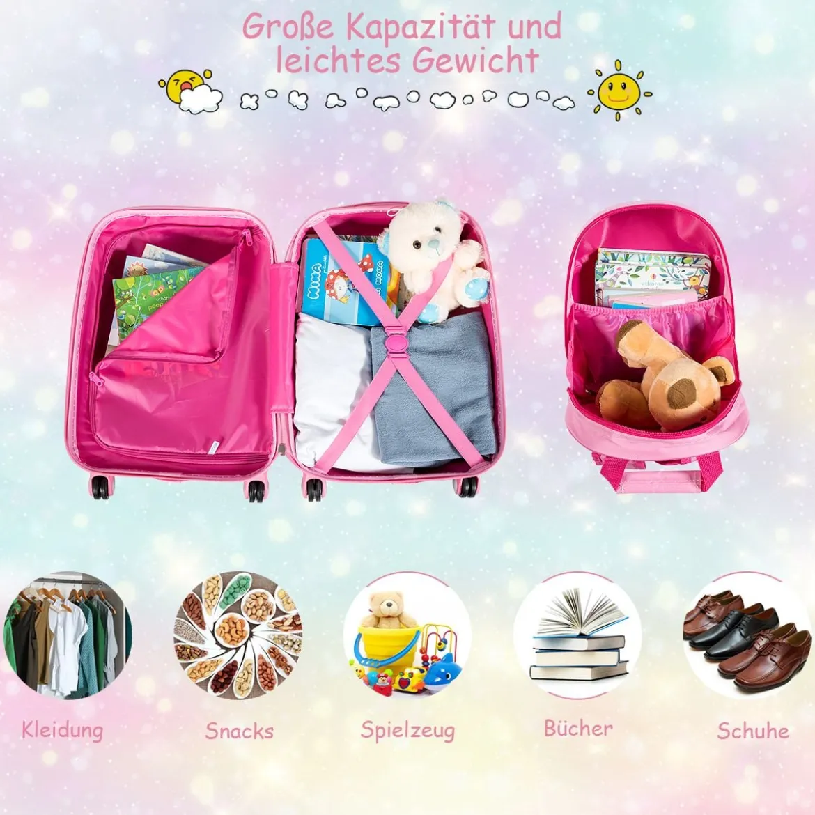 Kindergepäck Meerjungfrau Reisekoffer Kinderkoffer Set mit Rucksack Rosa