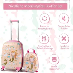 Kindergepäck Meerjungfrau Reisekoffer Kinderkoffer Set mit Rucksack Rosa