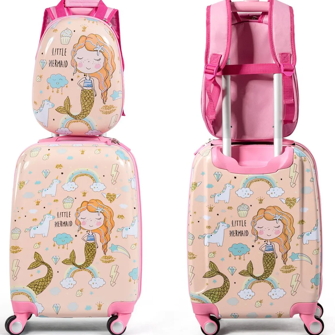 Kindergepäck Meerjungfrau Reisekoffer Kinderkoffer Set mit Rucksack Rosa