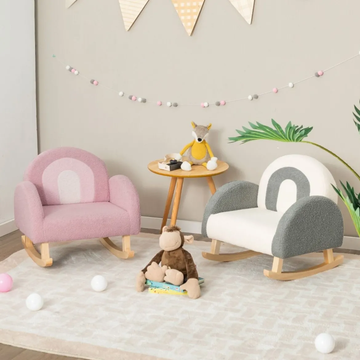 Kinder Gepolsterter Schaukelstuhl mit Massivholzbeinen Rosa