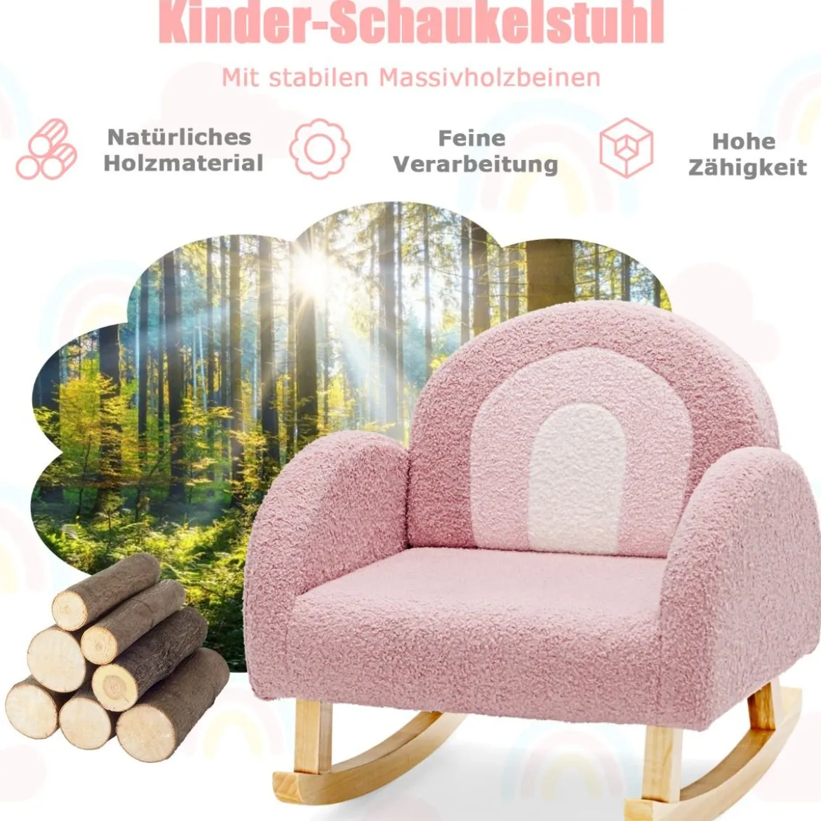 Kinder Gepolsterter Schaukelstuhl mit Massivholzbeinen Rosa