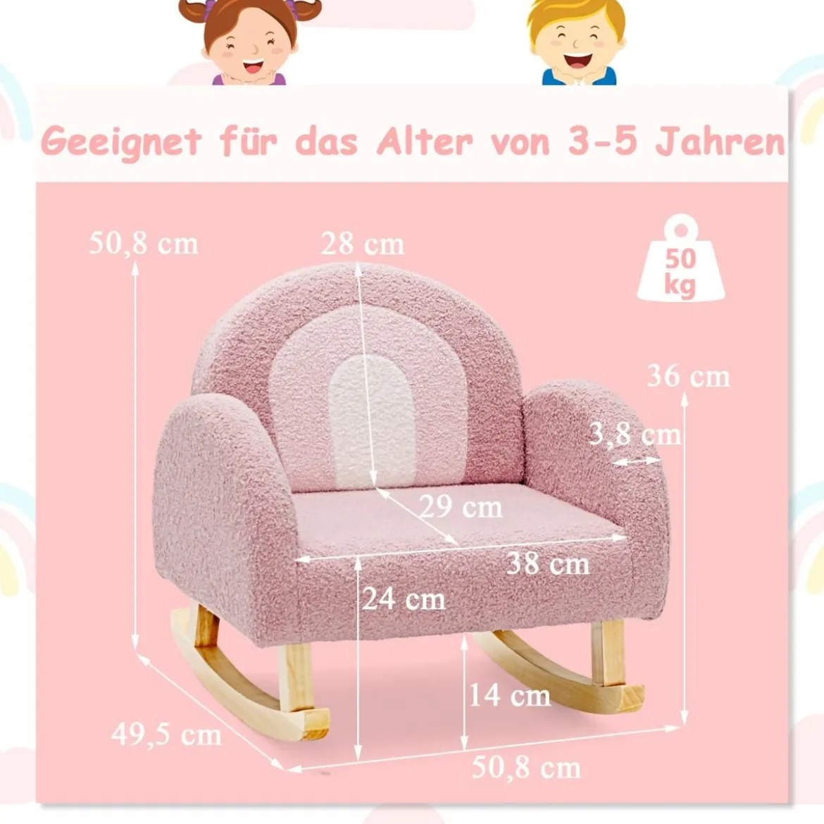 Kinder Gepolsterter Schaukelstuhl mit Massivholzbeinen Rosa