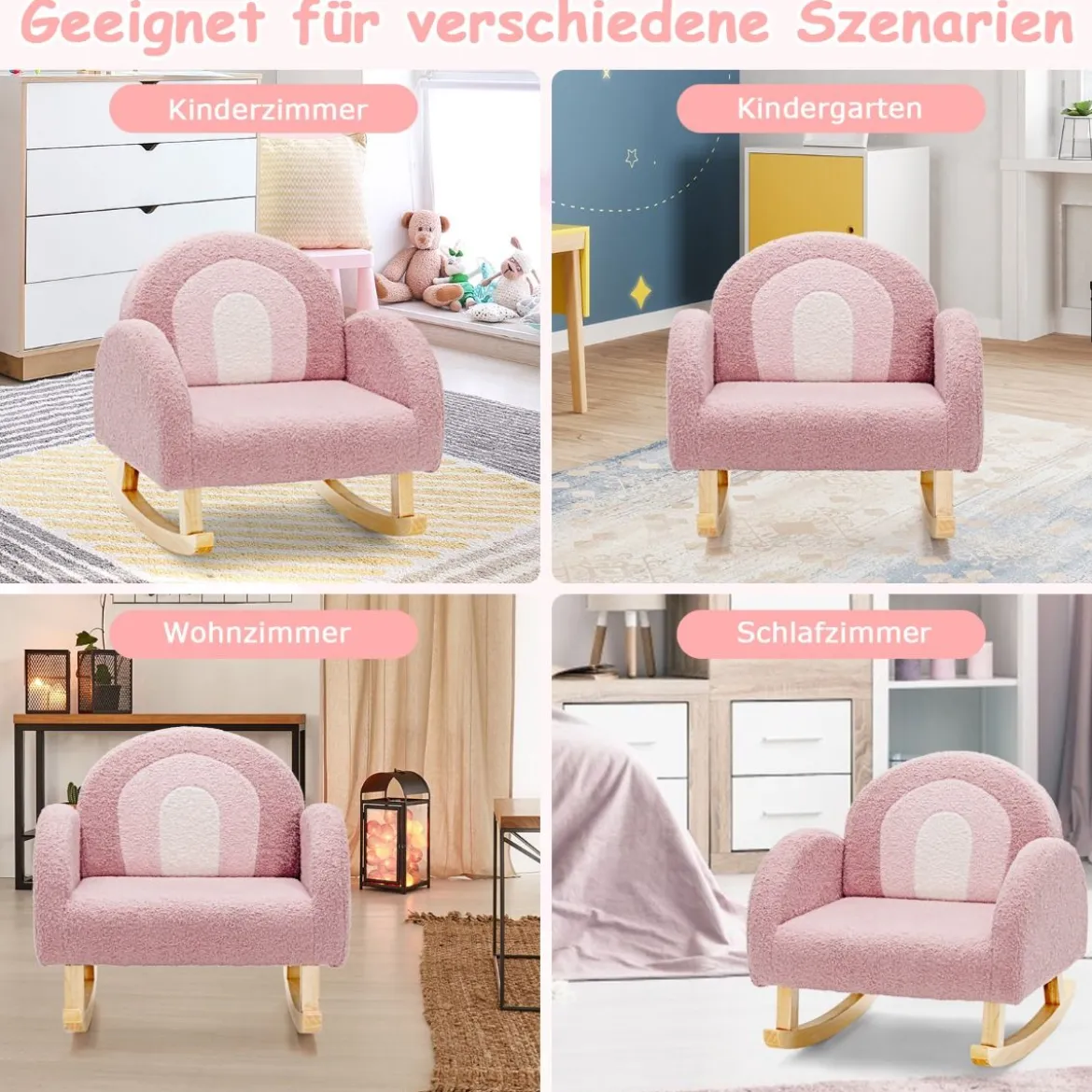 Kinder Gepolsterter Schaukelstuhl mit Massivholzbeinen Rosa
