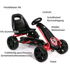 Kinder Gokart Kinder-Kart mit verstellbarem Sitz Kindergefährt 104 x 59 x 62 cm Schwarz
