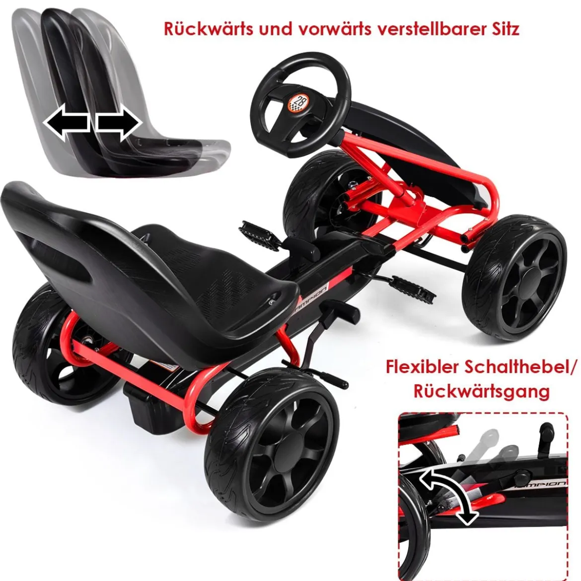 Kinder Gokart Kinder-Kart mit verstellbarem Sitz Kindergefährt 104 x 59 x 62 cm Schwarz