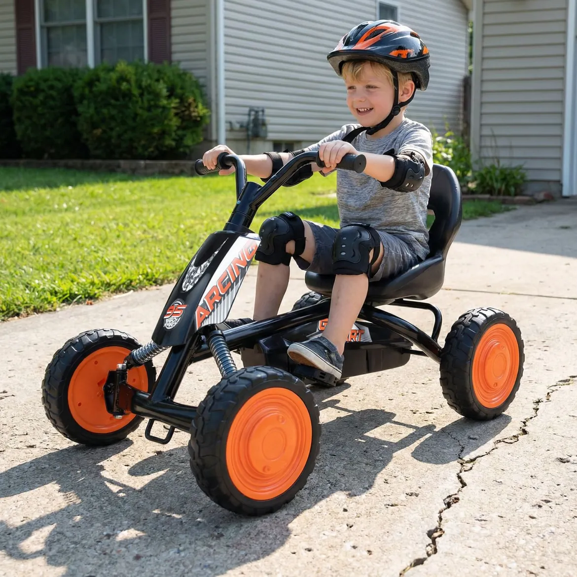 Kinder Gokart Verstellbarer Sitz Pedal Vorwärts Rückwärts Reifen Outdoor für 3-8 Jahre Schwarz