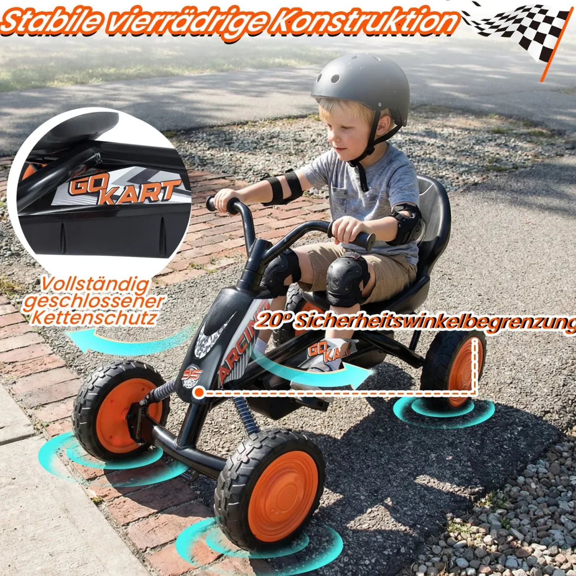 Kinder Gokart Verstellbarer Sitz Pedal Vorwärts Rückwärts Reifen Outdoor für 3-8 Jahre Schwarz