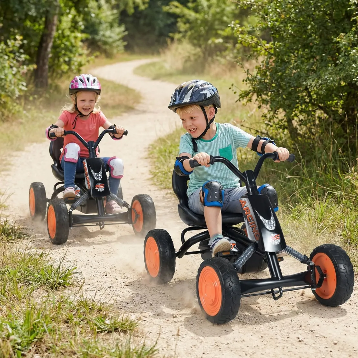 Kinder Gokart Verstellbarer Sitz Pedal Vorwärts Rückwärts Reifen Outdoor für 3-8 Jahre Schwarz