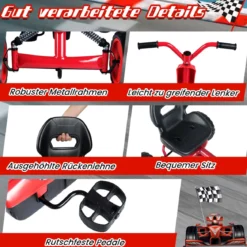 Kinder Gokart Verstellbarer Sitz Pedal Vorwärts Rückwärts Reifen Outdoor für 3-8 Jahre Rot