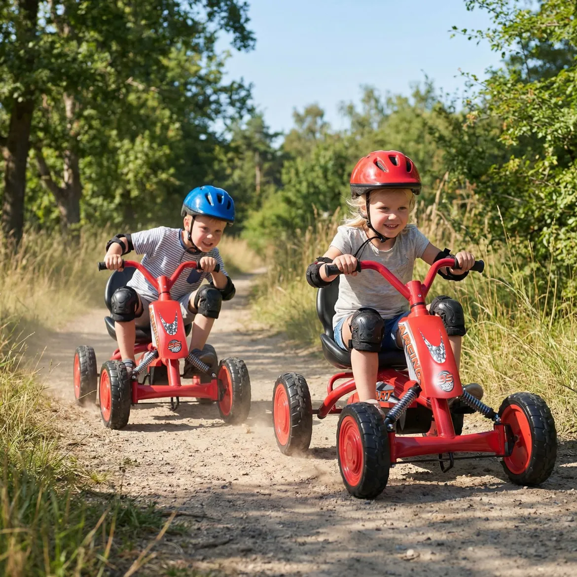 Kinder Gokart Verstellbarer Sitz Pedal Vorwärts Rückwärts Reifen Outdoor für 3-8 Jahre Rot