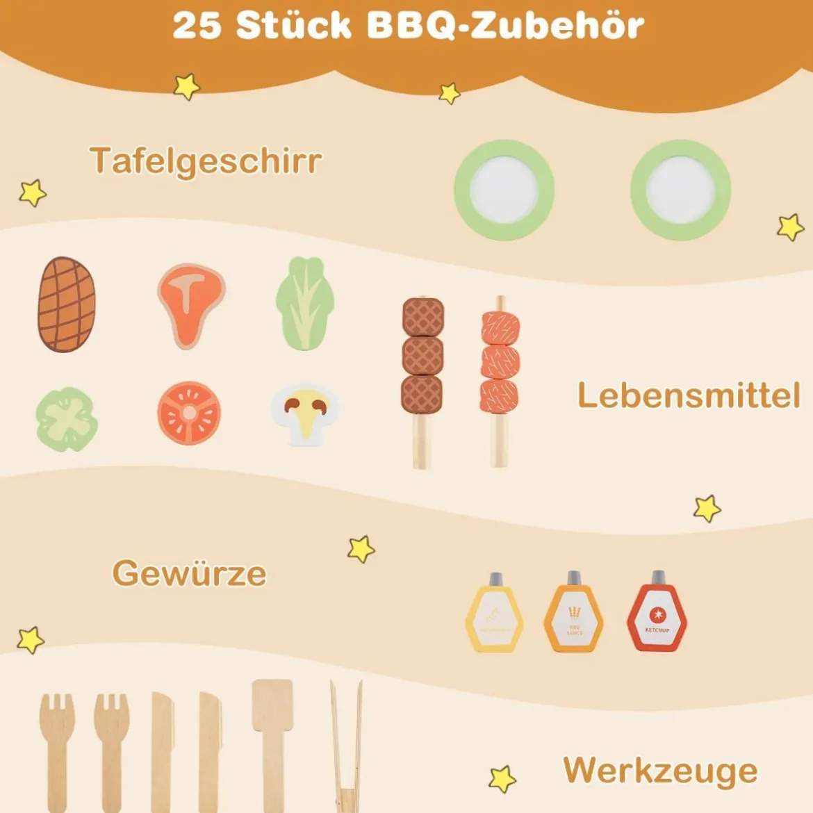 Kinder Grill-Spielset mit Spiel-Lebensmitteln & Grill-Werkzeugen & Zubehör Küchen Set