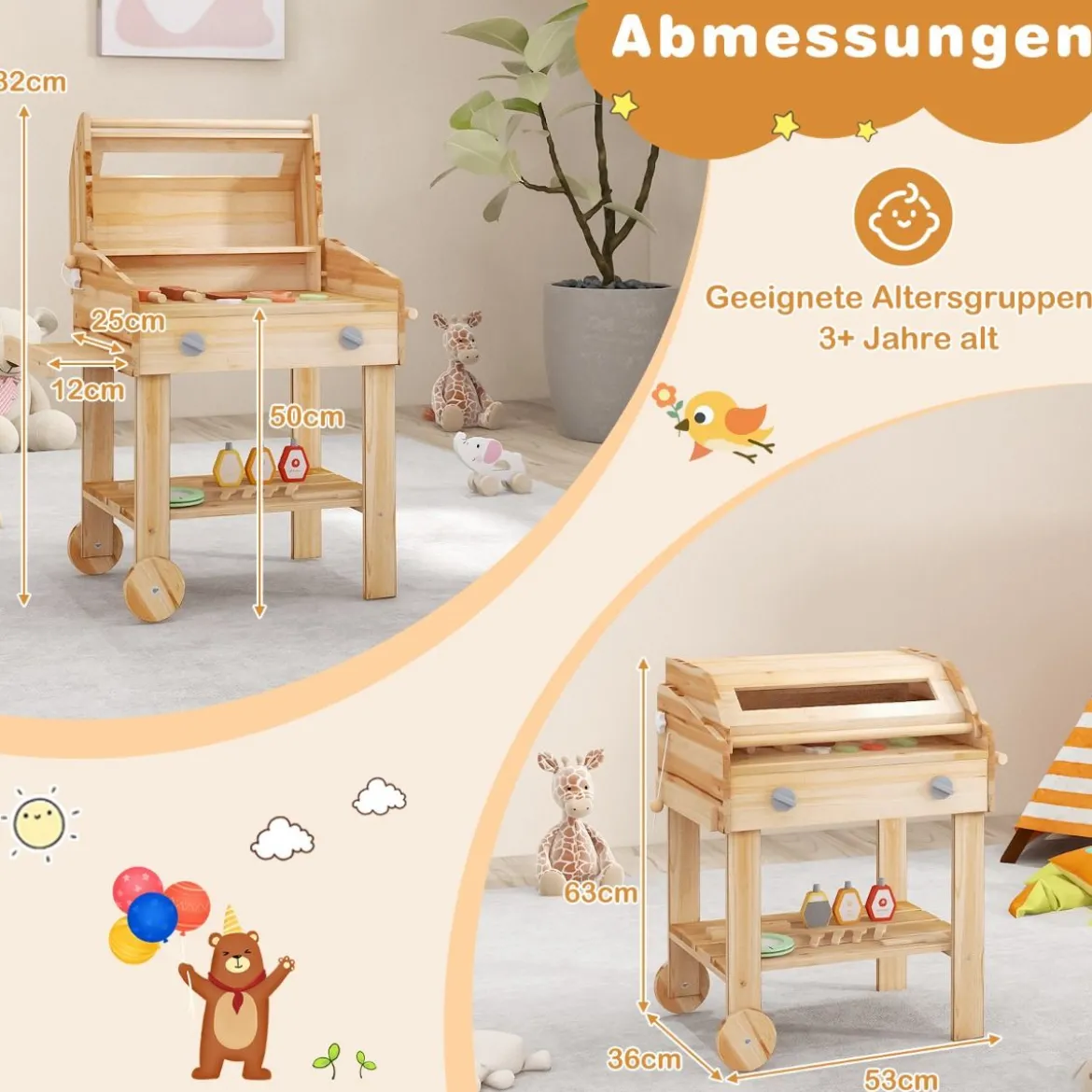 Kinder Grill-Spielset mit Spiel-Lebensmitteln & Grill-Werkzeugen & Zubehör Küchen Set