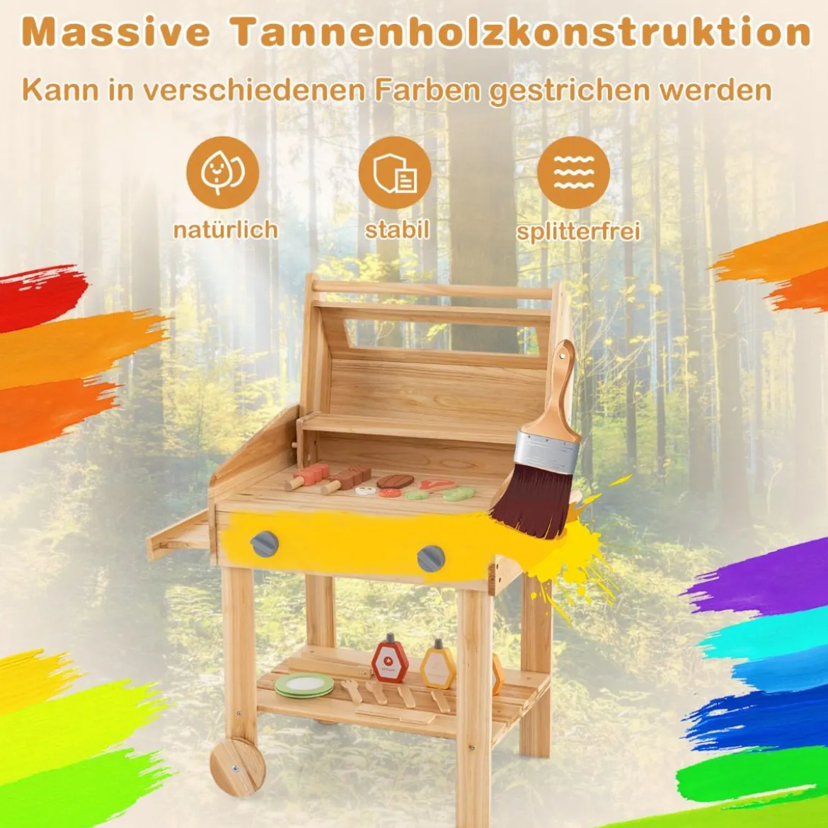 Kinder Grill-Spielset mit Spiel-Lebensmitteln & Grill-Werkzeugen & Zubehör Küchen Set