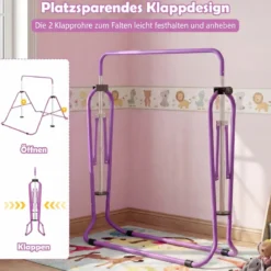 Kinder Gymnastikstange 90-130 cm Höhenverstellbar Faltbare Reckstange Turnstange bis 70 kg Tragbar Violett