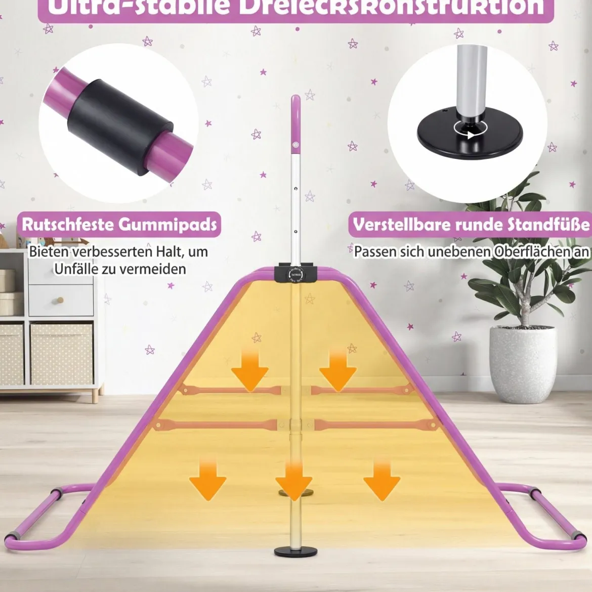 Kinder Gymnastikstange 90-130 cm Höhenverstellbar Faltbare Reckstange Turnstange bis 70 kg Tragbar Violett