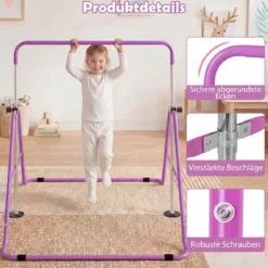 Kinder Gymnastikstange 90-130 cm Höhenverstellbar Faltbare Reckstange Turnstange bis 70 kg Tragbar Violett