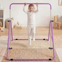 Kinder Gymnastikstange 90-130 cm Höhenverstellbar Faltbare Reckstange Turnstange bis 70 kg Tragbar Violett