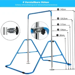 Kinder Gymnastikstange Höhenverstellbar Reckstange 90-130 cm Faltbare Turnstange Blau