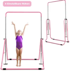 Kinder Gymnastikstange Höhenverstellbar Reckstange 90-130 cm Faltbare Turnstange Rosa