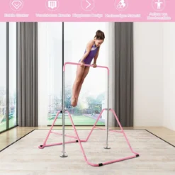 Kinder Gymnastikstange mit Gymnastikmatte Höhenverstellbar Reckstange 90-130 cm Rosa