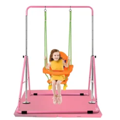 Kinder Gymnastikstange mit Gymnastikmatte Höhenverstellbar Reckstange 90-130 cm Rosa