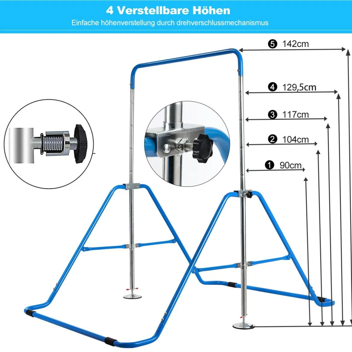 Kinder Gymnastikstange mit Gymnastikmatte Höhenverstellbar Reckstange 90-130 cm Blau