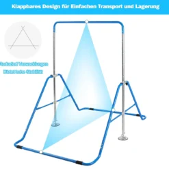 Kinder Gymnastikstange mit Gymnastikmatte Höhenverstellbar Reckstange 90-130 cm Blau