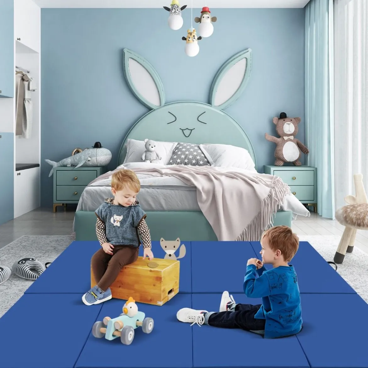 Kinder Gymnastikstange mit Gymnastikmatte Höhenverstellbar Reckstange 90-130 cm Blau