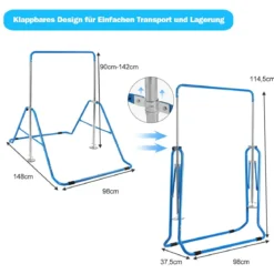 Kinder Gymnastikstange mit Gymnastikmatte Höhenverstellbar Reckstange 90-130 cm Blau