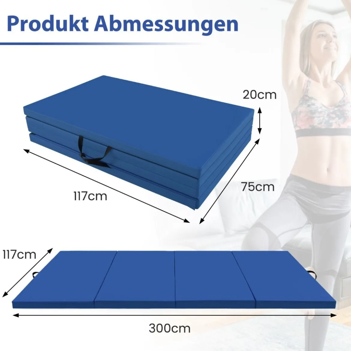Kinder Gymnastikstange mit Gymnastikmatte Höhenverstellbar Reckstange 90-130 cm Blau