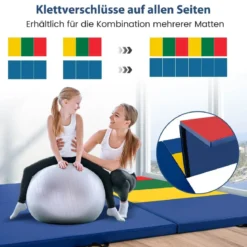 Kinder Gymnastikstange mit Gymnastikmatte Höhenverstellbar Reckstange 90-130 cm Blau