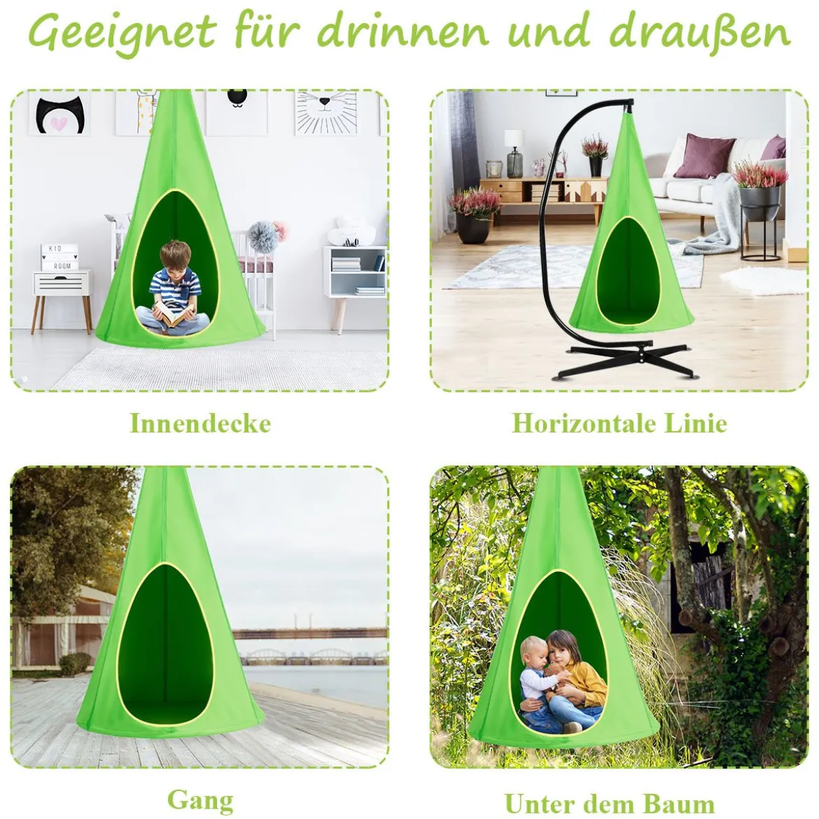 Kinder Hängehöhle Hängesessel Hängezelt Hängehöhle Hängesessel Kinder Fly Schaukel 80x80x140cm Grün