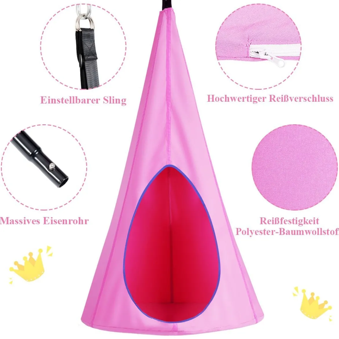 Kinder Hängehöhle Hängesessel Kinder Pod Hängesessel Hängezelt Hängehöhle Hängesessel 80x80x140cm Rosa