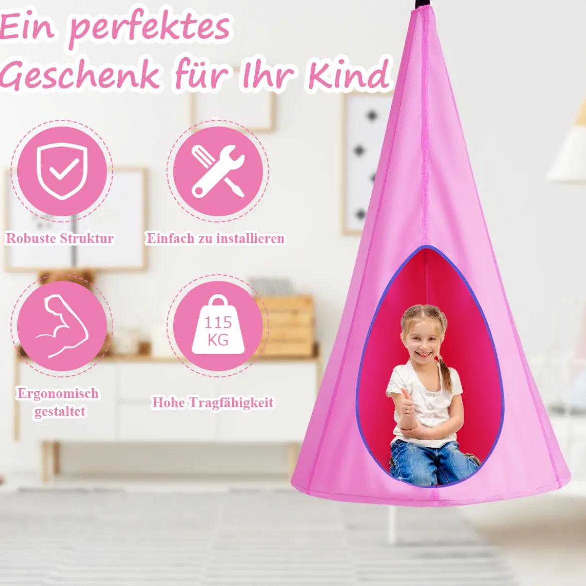 Kinder Hängehöhle Hängesessel Kinder Pod Hängesessel Hängezelt Hängehöhle Hängesessel 80x80x140cm Rosa