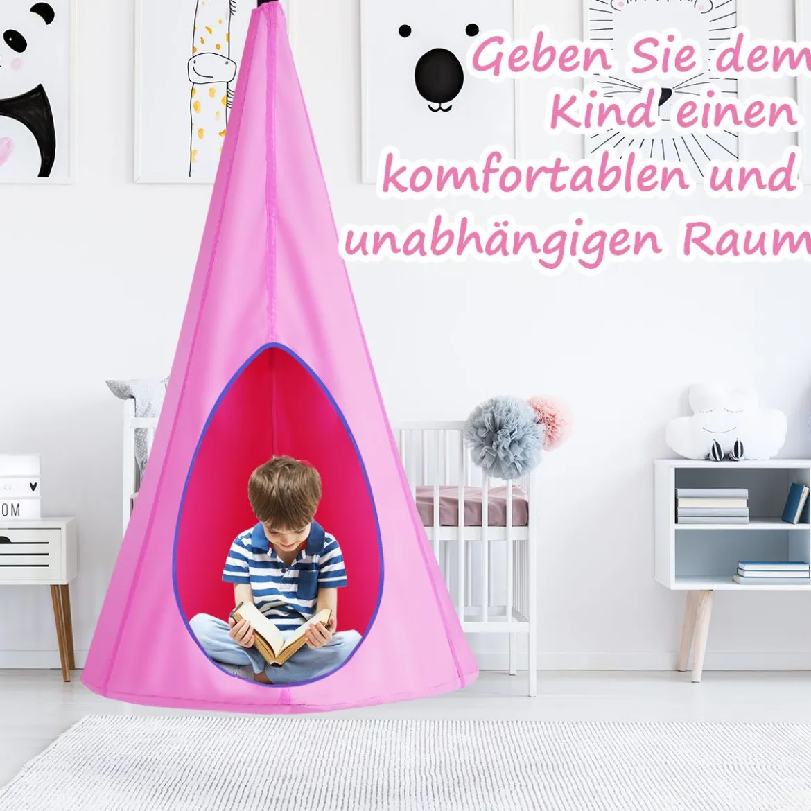 Kinder Hängehöhle Hängesessel Kinder Pod Hängesessel Hängezelt Hängehöhle Hängesessel 80x80x140cm Rosa