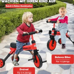 Kinder 2 in 1 klappbarer Dreirad & Balance Bike mit abnehmbarem Pedal Rot