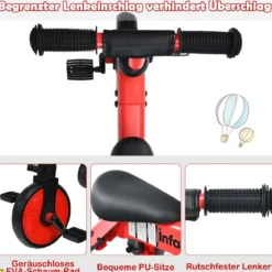 Kinder 2 in 1 klappbarer Dreirad & Balance Bike mit abnehmbarem Pedal Rot