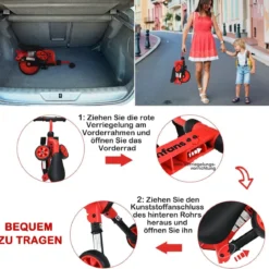 Kinder 2 in 1 klappbarer Dreirad & Balance Bike mit abnehmbarem Pedal Rot