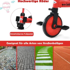 Kinder 2 in 1 klappbarer Dreirad & Balance Bike mit abnehmbarem Pedal Rot