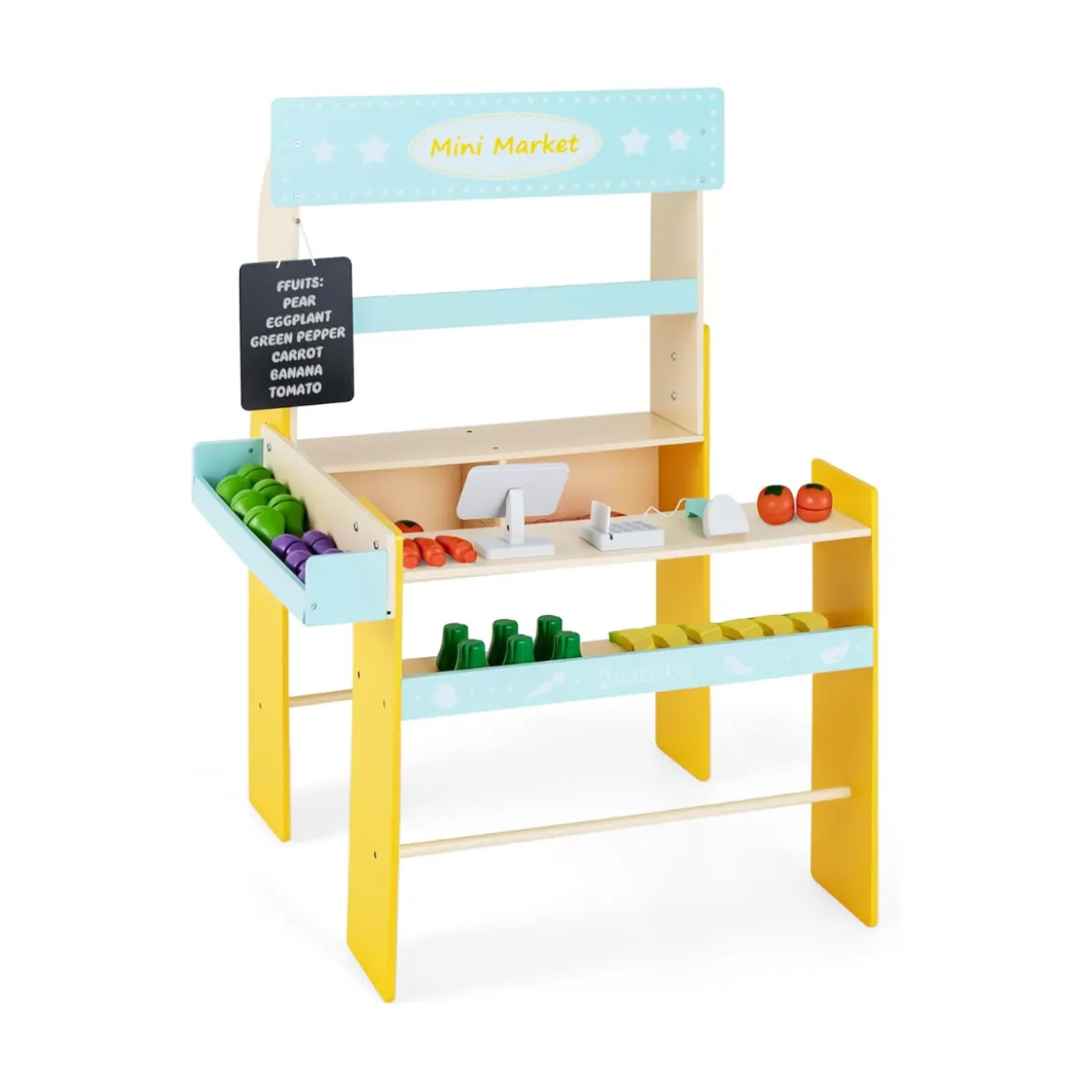 Kinder Kaufladen aus Holz mit Abnembare Tafel & POS-Maschine & Scanner & Marktspielzeugset