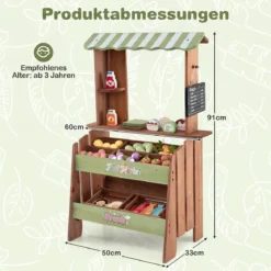 Kinder Kaufladen aus Holz Spielzeug Marktstand mit 6 Fächern & 2 Boxen für Kinder ab 3 Jahren