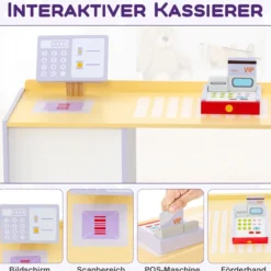 Kinder Kaufladen Kaufmannsladen aus Holz mit Seitentheke Lila 89 x 57 x 80 cm