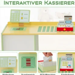 Kinder Kaufladen Kaufmannsladen aus Holz mit Seitentheke Grün 89 x 57 x 80 cm