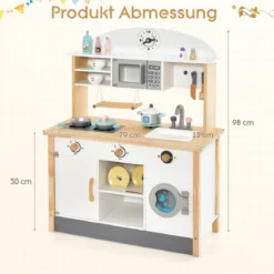 Kinderküche aus Holz inkl. 17 Zubehör mit Mikrowelle & Waschmaschine & Herde Weiß