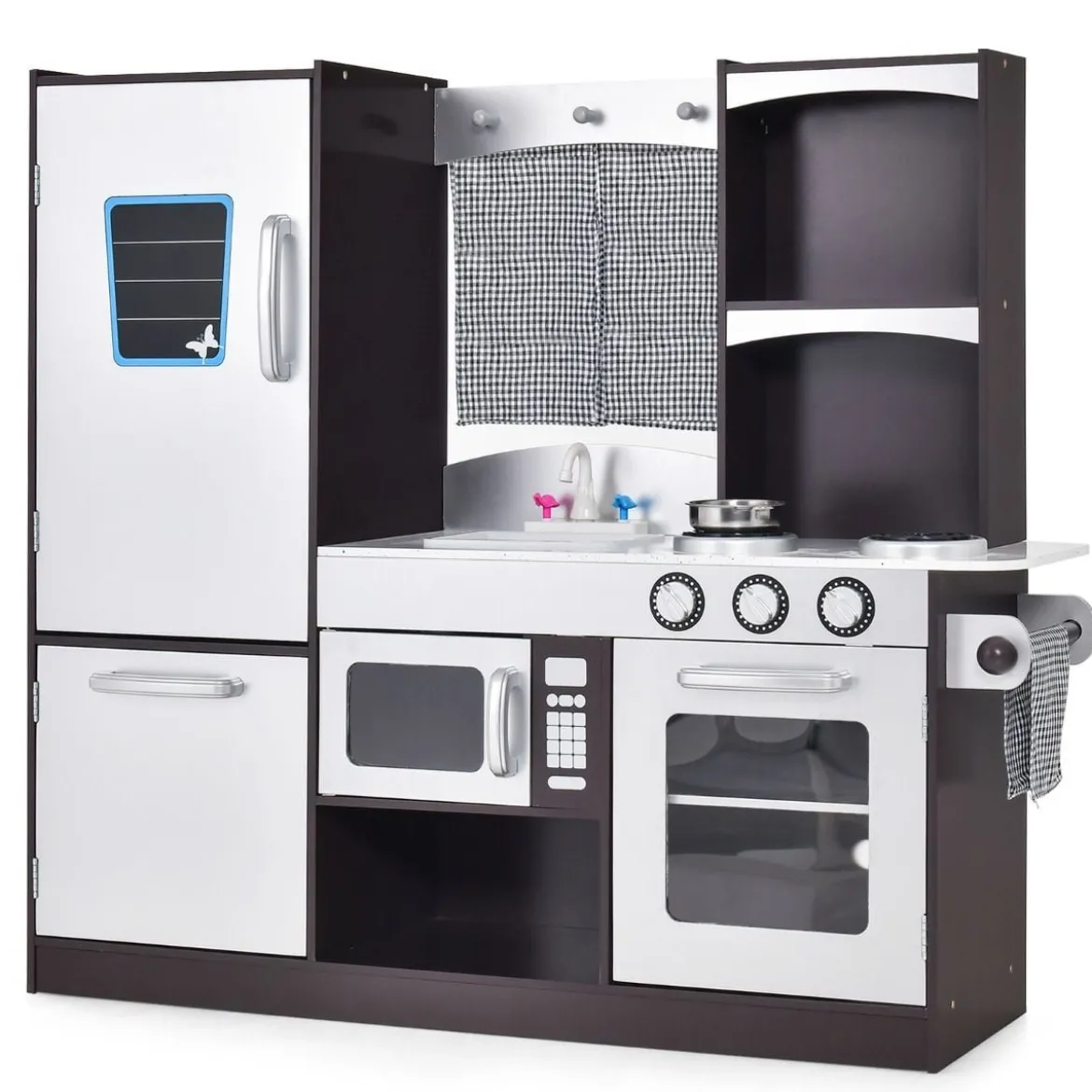 Kinderküche aus Holz Kinder Spielküche mit Kühlschrank & Viel Stauraum 97 x 30 x 95 cm Braun