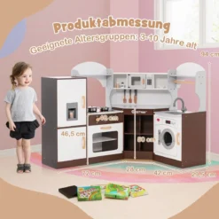 Kinderküche aus Holz mit Sound- & Lichteffekten & Eismaschine & Mikrowelle Eckspielküche Braun