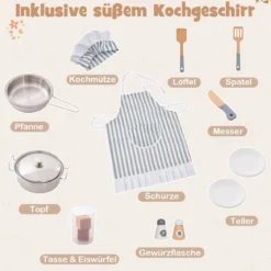 Kinderküche aus Holz mit Sound- & Lichteffekten & Eismaschine & Mikrowelle Eckspielküche Braun