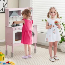 Kinderküche aus Holz mit Spielzubehören & Geräuschen & Lichtern Rosa