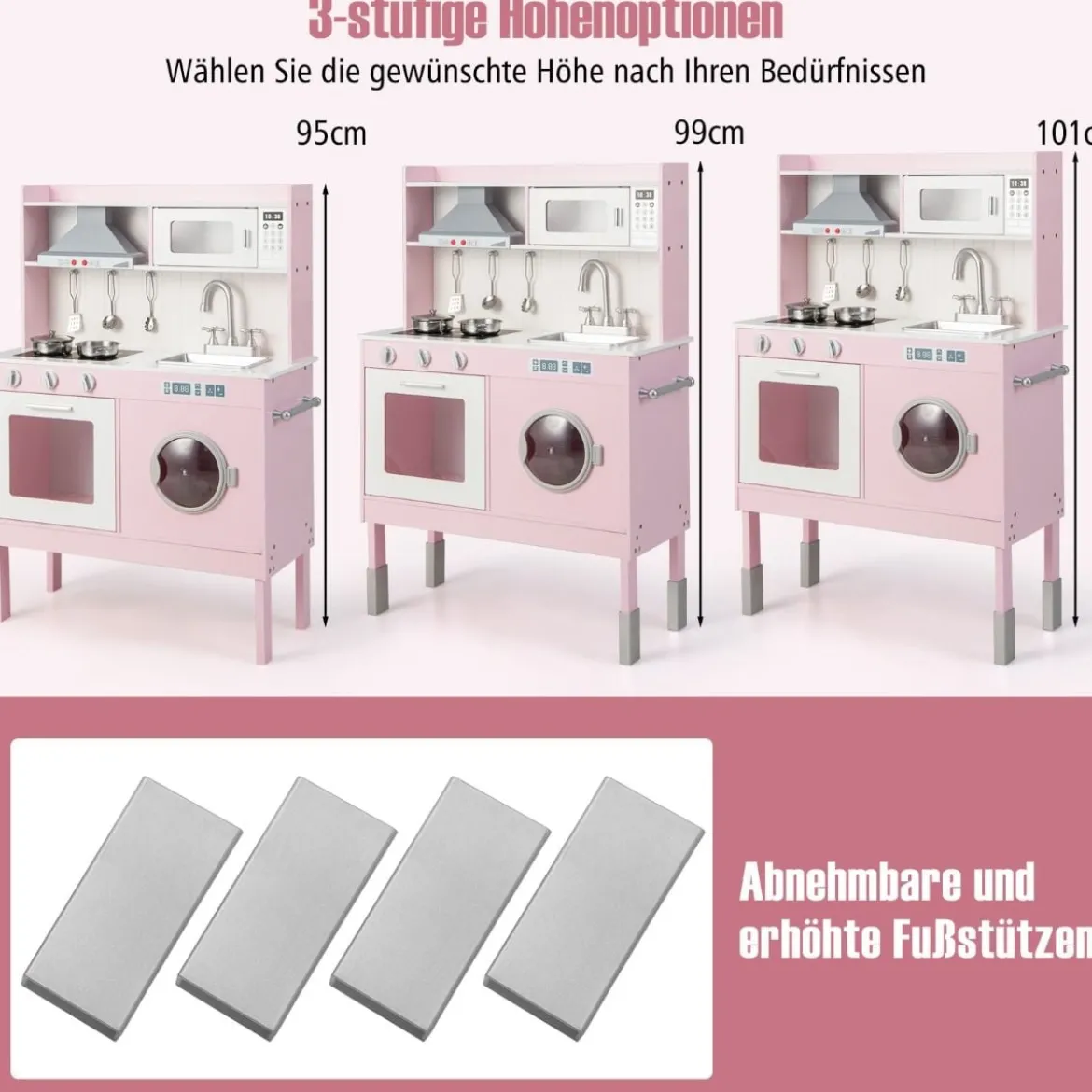 Kinderküche aus Holz mit Spielzubehören & Geräuschen & Lichtern Rosa