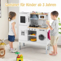 Kinderküche aus Holz mit 16 Spielzubehör für Kinder ab 3 J. 83 x 29 x 103 cm Natur